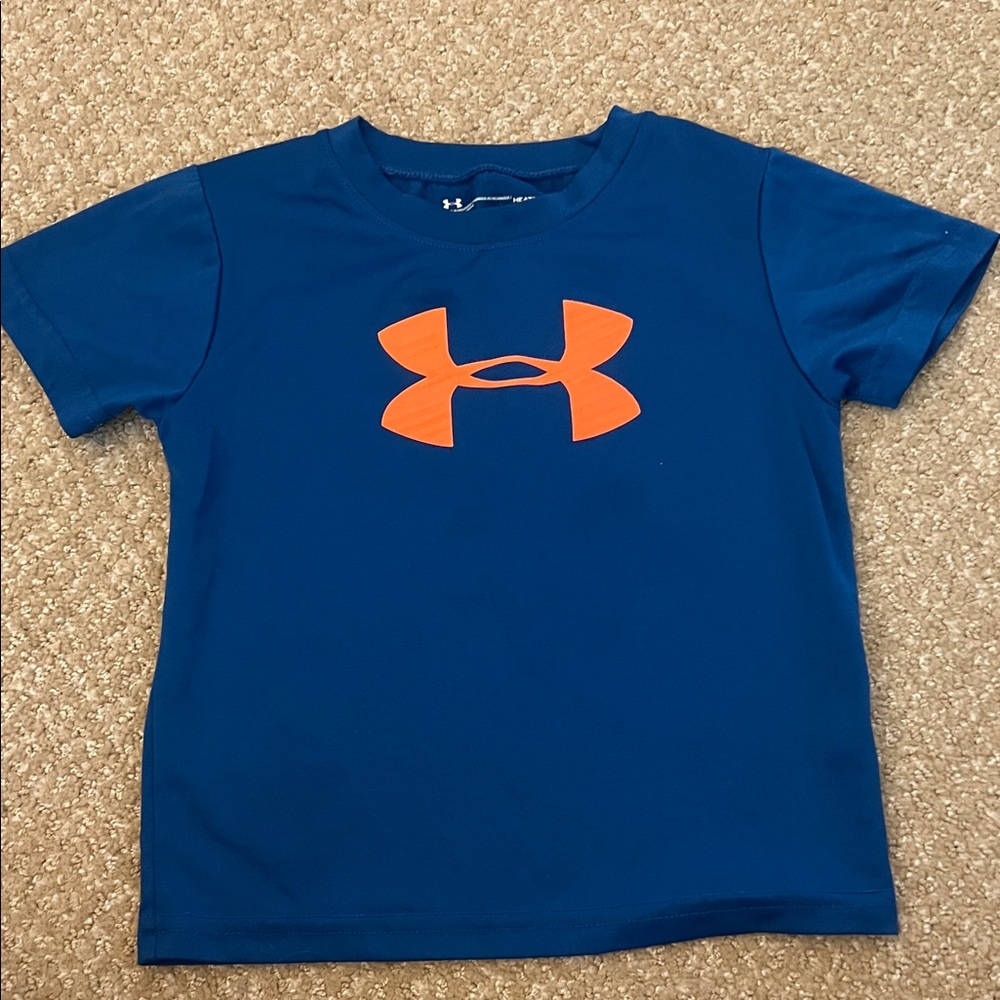 Under Armour Kids Blue Tee with Bold Orange Logo